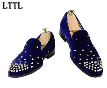 

Wholesale Brand LTTL Factory Handmade Luxury Men Shoes Spikes Embellished Ioafers Slip On Stylish Flat Spring Autumn Men shoes