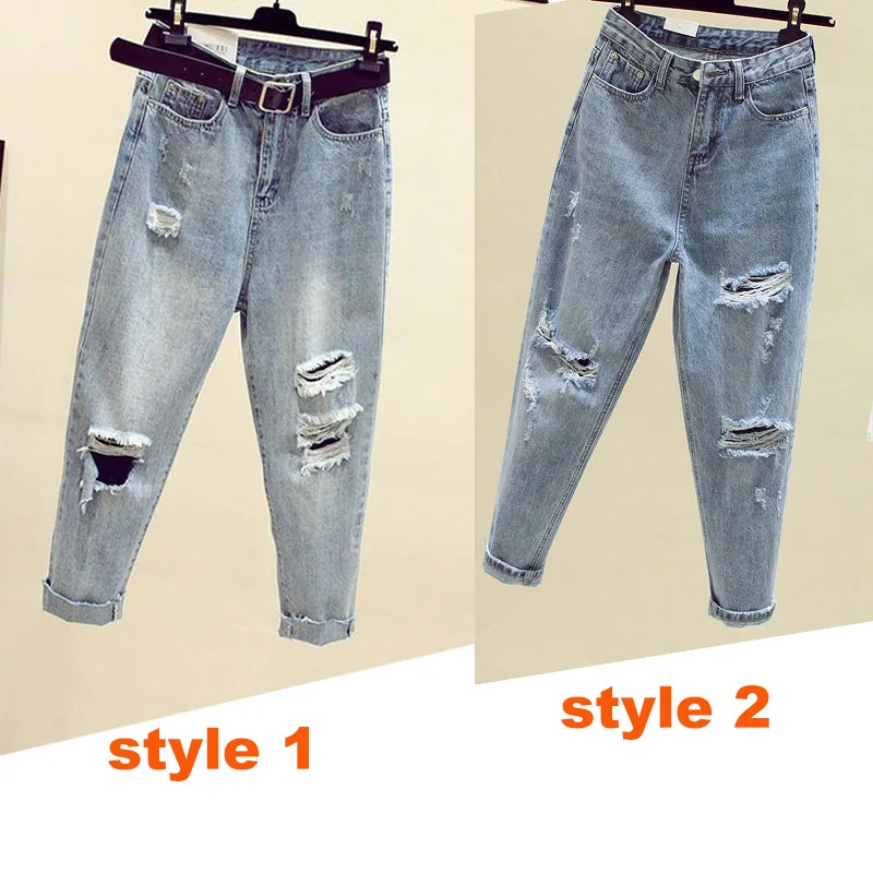 Новые модные джинсы Рваные женские с эластичной резинкой на талии с высокой талией джинсы женские брюки-бойфренды Femme по щиколотку брюки плюс размер 5XL