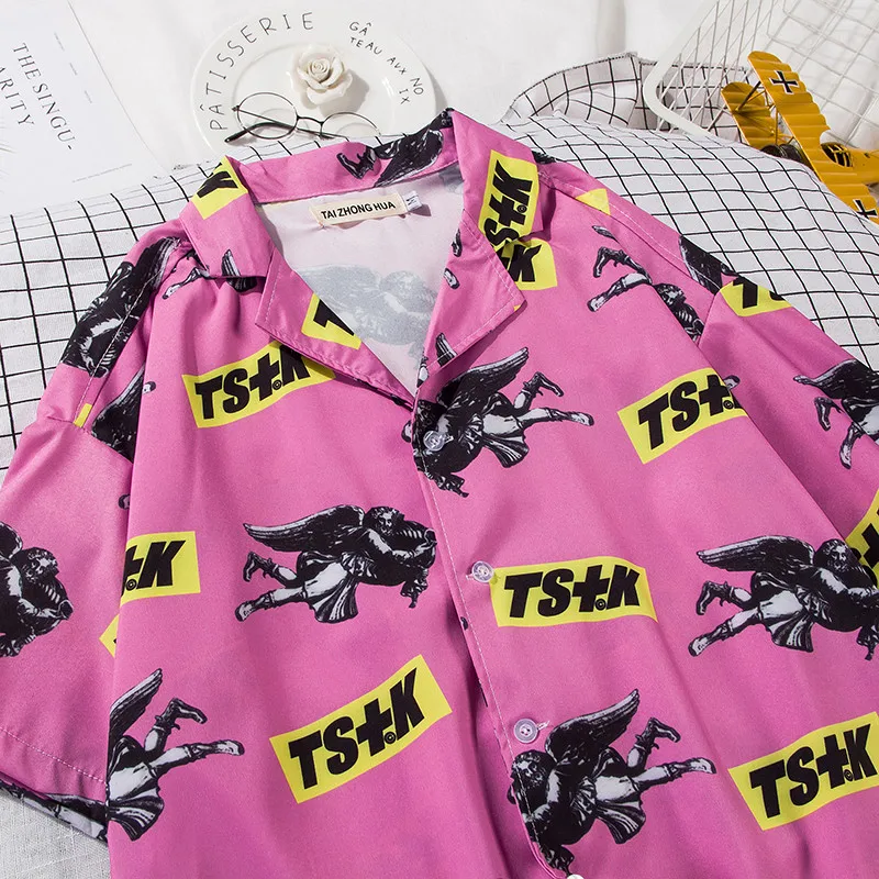 OSCN7 2019 عارضة المطبوعة قصيرة الأكمام قميص الرجال الشارع 2019 هاواي الشاطئ النساء أزياء قصيرة الأكمام قمصان Harujuku رجل 376