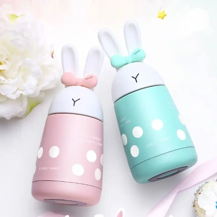 300ML Mini Portable Children Feeding Thermos Vacuum Insulated Cute Rabbit Baby Water Bottle Steel Kid Cup Belly Travel Mug