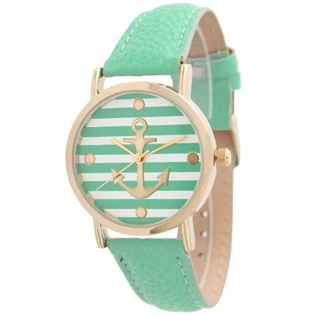 Fashion women watches Ladies Striped Anchor Style Leather Watch Mint green horlo Fashion women watches Ladies Striped Anchor Style Leather Watch Mint green horlo