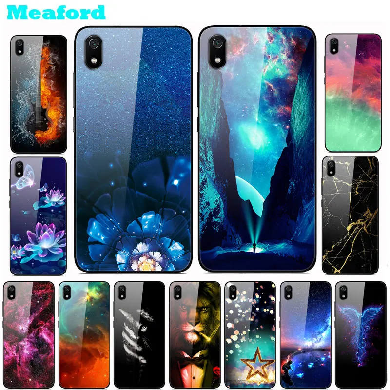 

Tempered Glass Case For Xiaomi Redmi 7A Case Hard PC Colorful Cover For Xiaomi Redmi 7A 7 A Phone Bumper Shell Redmi7A Fundas