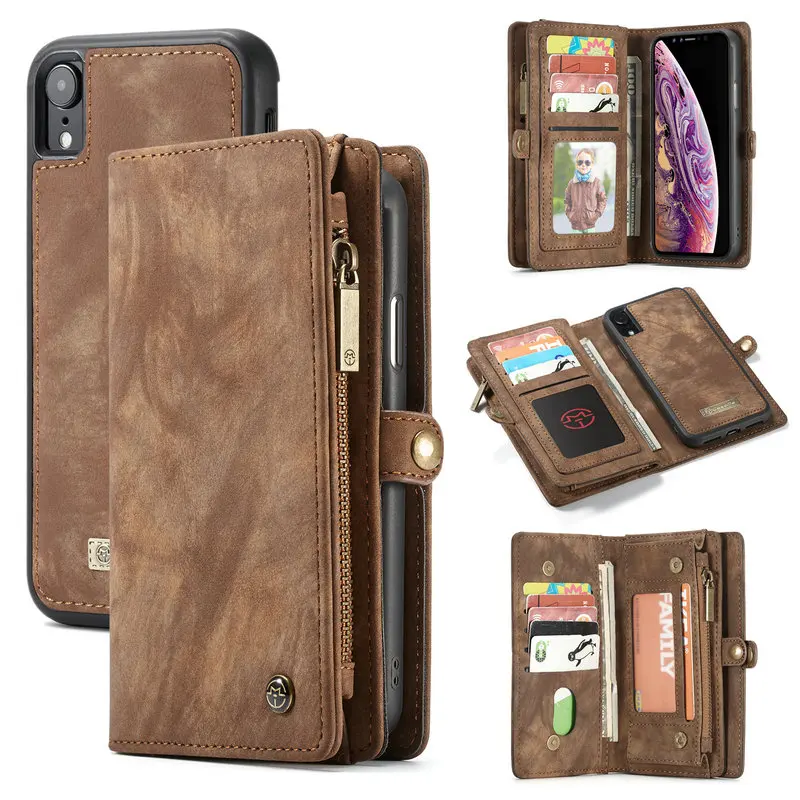 

Leather Case For iPhone Xs XR XS Max Detachable 2 in 1 Zipper Credit Card Purse Case For iPhone X 7 8 Plus 6 6s Plus bag