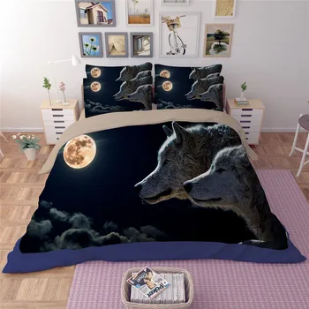 

yeeKin Moonlight Wolf Animal Men's Duvet Cover King Queen Size 100% Polyester Moon & Wolf Boys Bedding Fitted Bed Sheet Twin
