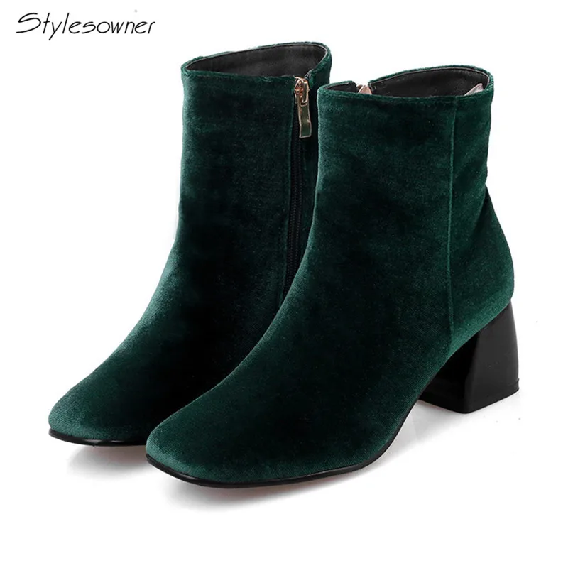 

Stylesowner 2018 Spring New Styles Women Ankle Boots Wine Red Color Velvet Large Size Shoes Female Low Heels 6cm Short Boots