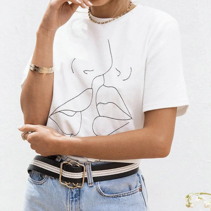 Женская хлопковая футболка с коротким рукавом Повседневная круглым вырезом и