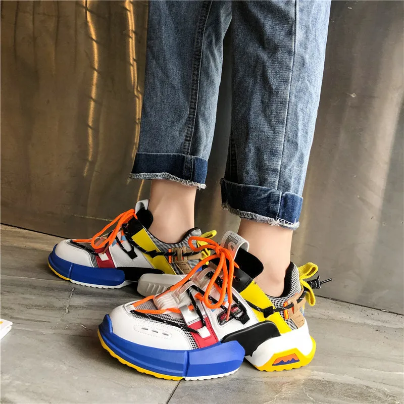 

Trendy colorful Women Sneakers Summer Thick Sole Platform sneakers ladies Fashion Comfortable Breathable chunky trainers 2019