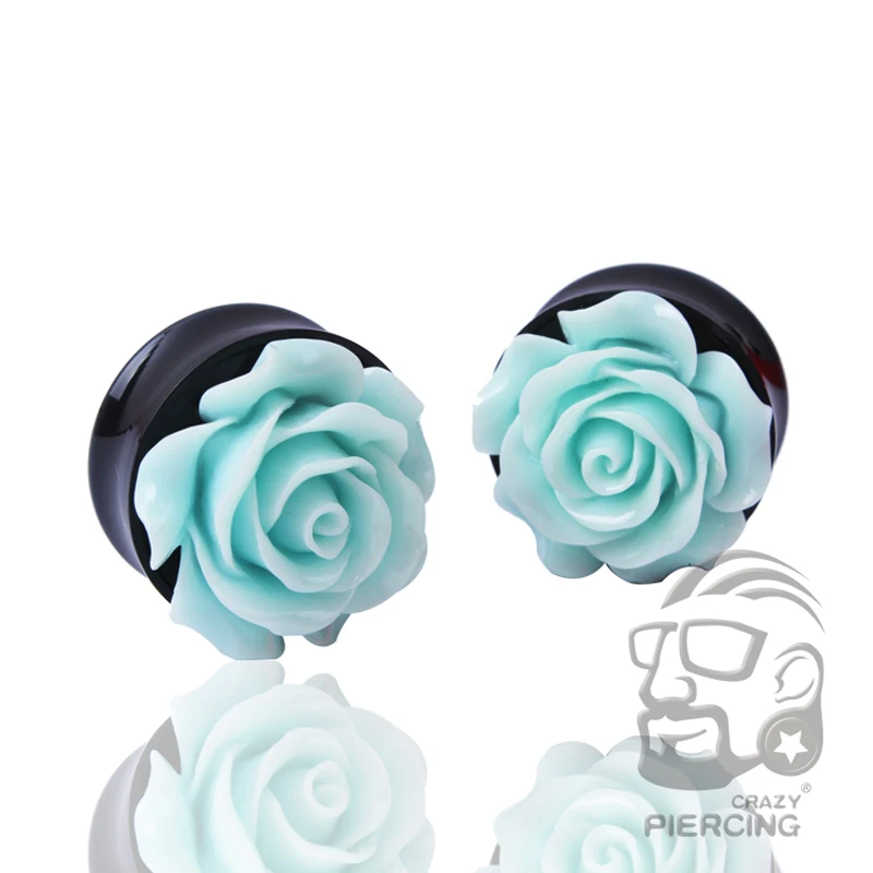 

1 Pair Blue Rose Flower Ear Plug Ear Tunnels Acrylic Body Piercing Jewelry Ear Expander