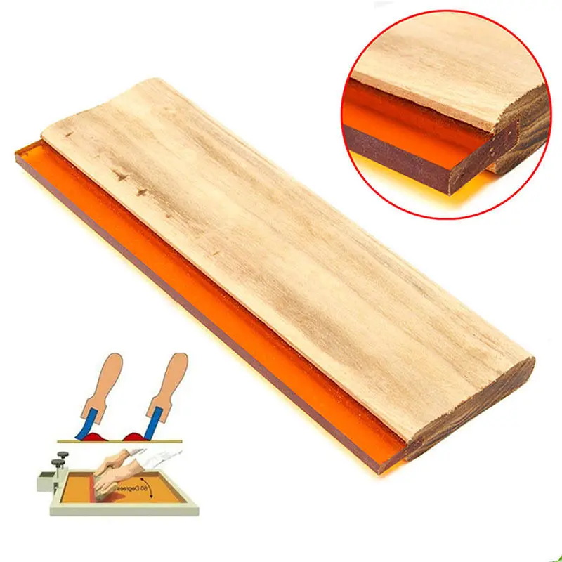 1X 35cm Flat Head Wood Handle Scraper Silk Screen Printing Squeegee Blade for Printing Scraper Scratch Board Tools