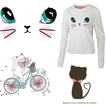 

cartoon cat stikers iron on patches for clothing heat transfers transfert thermocollants T-shirt hoodie parches termoadhesivos