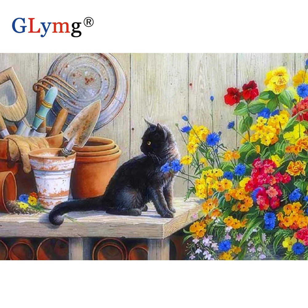 5D Diy Diamond Embroidery Cat Animal Flower Diamond Painting Cross Stitch Full Drill Rhinestones Embroidery Full Square Decor