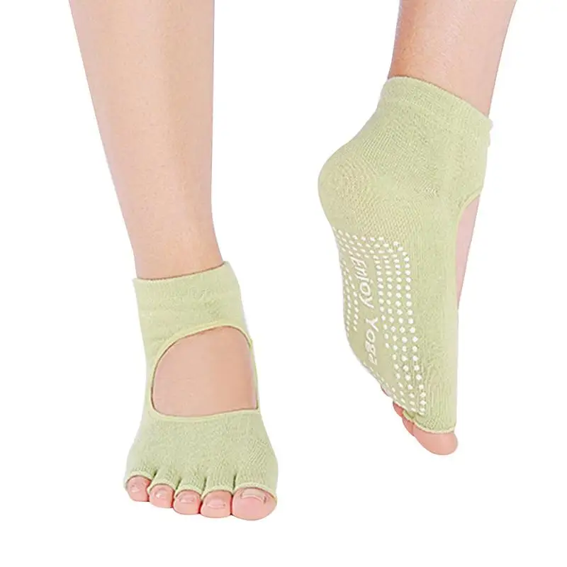 Новые женские профессиональные носки для йоги с открытым носком дышащие Нескользящие впитывающие пот короткие носки с пятью пальцами - Цвет: Green