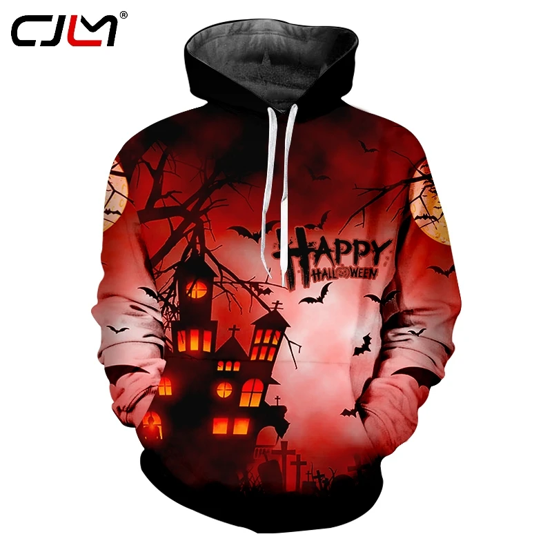 CJLM New 3D Printed Red Men's Hoodies Bat House Gothic Man Pullover Halloween Theme Street Clothing Large Size Leisure 5XL | Мужская