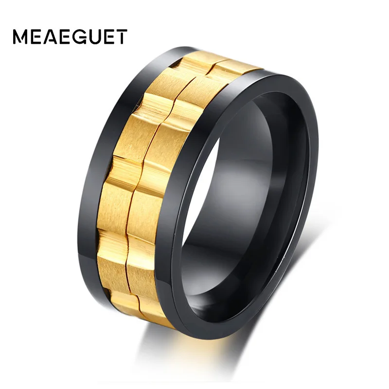 

2 Tones Gold Spinner Fidget Rings Mens Movable Gear Stainless Steel Silver Black Color Wedding Brands Male Anillos Punk Jewelry