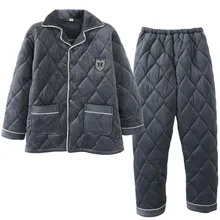 Зимние толстые теплые мужские хлопковые пижамы с зажимом и длинными рукавами, кардиган с отложным воротником, большие размеры, повседневный комплект из двух предметов, мужские пижамы