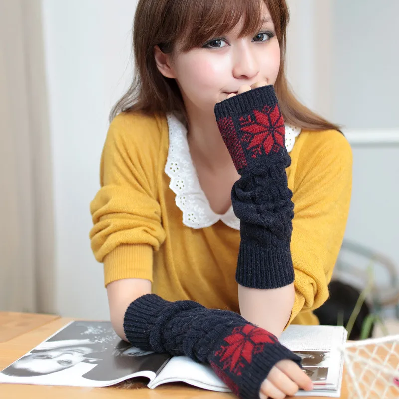 Модные женские шерстяные вязаные перчатки со снежинками пушистые теплые зимние перчатки без пальцев