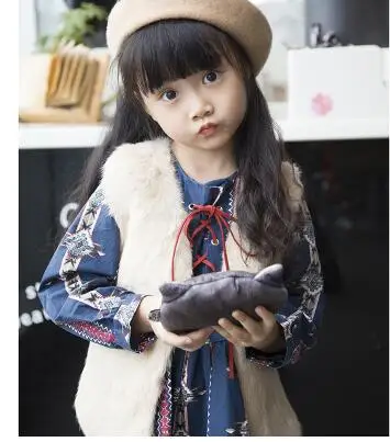 Детский полностью кожаный жилет с короткошерстным мехом меховой жилет жилет для девочки - Цвет: Хаки
