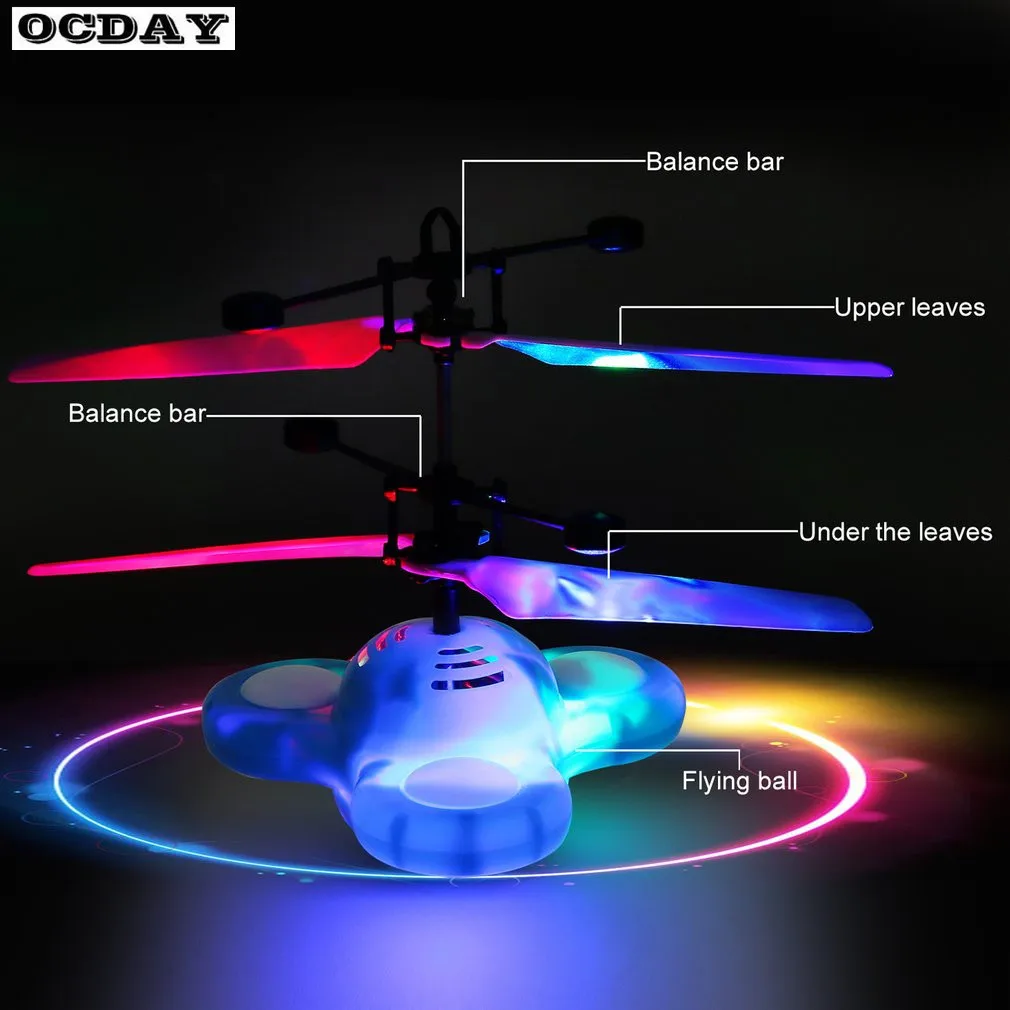 OCDAY RC летающий шар Дрон вертолет Волшебная инфракрасная индукция диско-полет НЛО светодиодный шар сценическая лампа игрушки для детей Рождественский подарок
