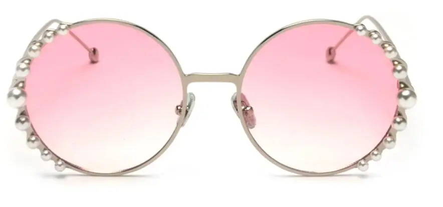 Черные круглые жемчужные солнцезащитные очки, роскошные брендовые Оттенки для женщин, негабаритные солнцезащитные очки, женские классические очки с металлической оправой высокого качества - Цвет линз: c13 silver pink