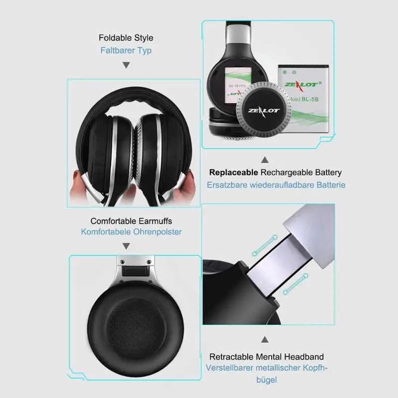 Модные складные беспроводные Bluetooth спортивные игровые бас-наушники стерео гарнитура с шумоподавителем с микрофоном