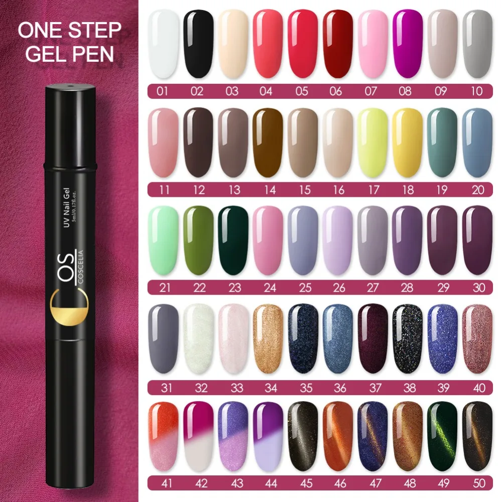 

COSCELIA 3 In 1 Gel Nail Varnish Pen Glitter One Step Nail Polish Semi Permanant UV LED Gel Nail 50 Colors For Manicure UV Gel