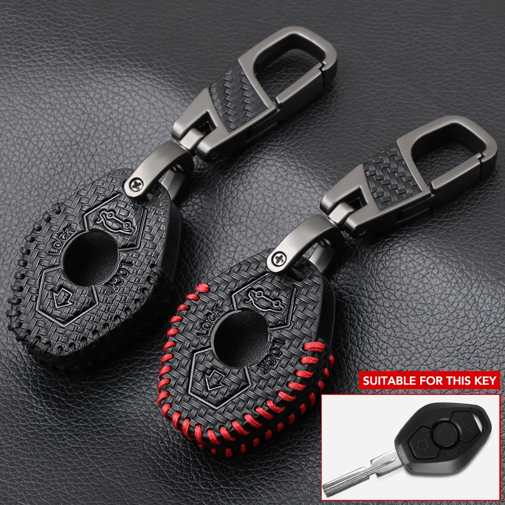 

CARBON FIBER STYLE LEATHER KEY COVER FOR BMW X3 X5 Z3 Z4 3 5 7 SERIES E38 E39 E46 E83 M5 325i REMOTE FOB CASE HOLDER PROTECTOR