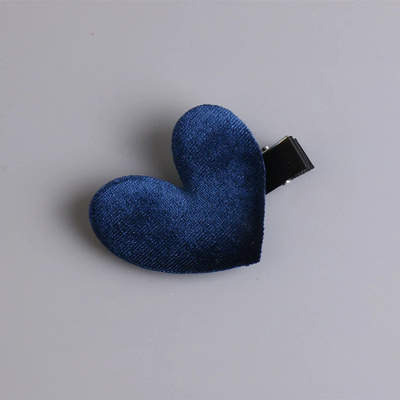 1 пара суперэластичных вельветовых в форме сердца для маленьких девочек сторона милые заколки для волос челка заколки для волос в Корейском стиле модные заколки детские аксессуары для волос - Цвет: Тёмно-синий