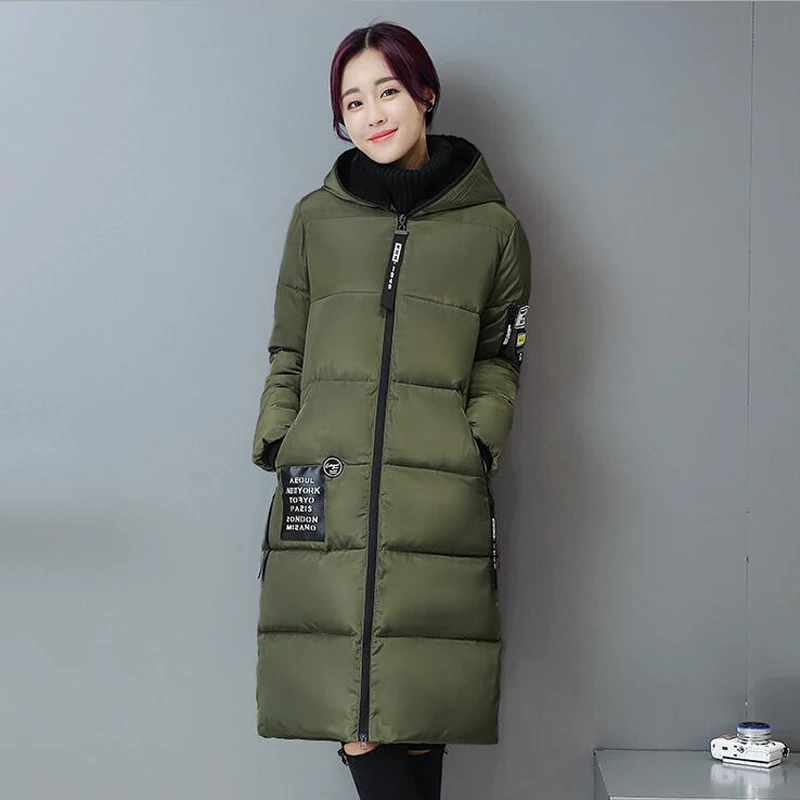 Plus Size 3XL 2016 New Fashion Winter Temperament Patchwork Hooded Long sleeve Thicken Long Coat Down