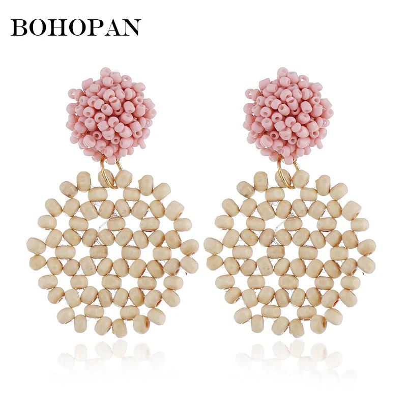 

Beads Weave Drop Earrings For Women Circle Round Hollow Design Big Dangle Simple Statement Earrings Charm Jewelry brincos 2018