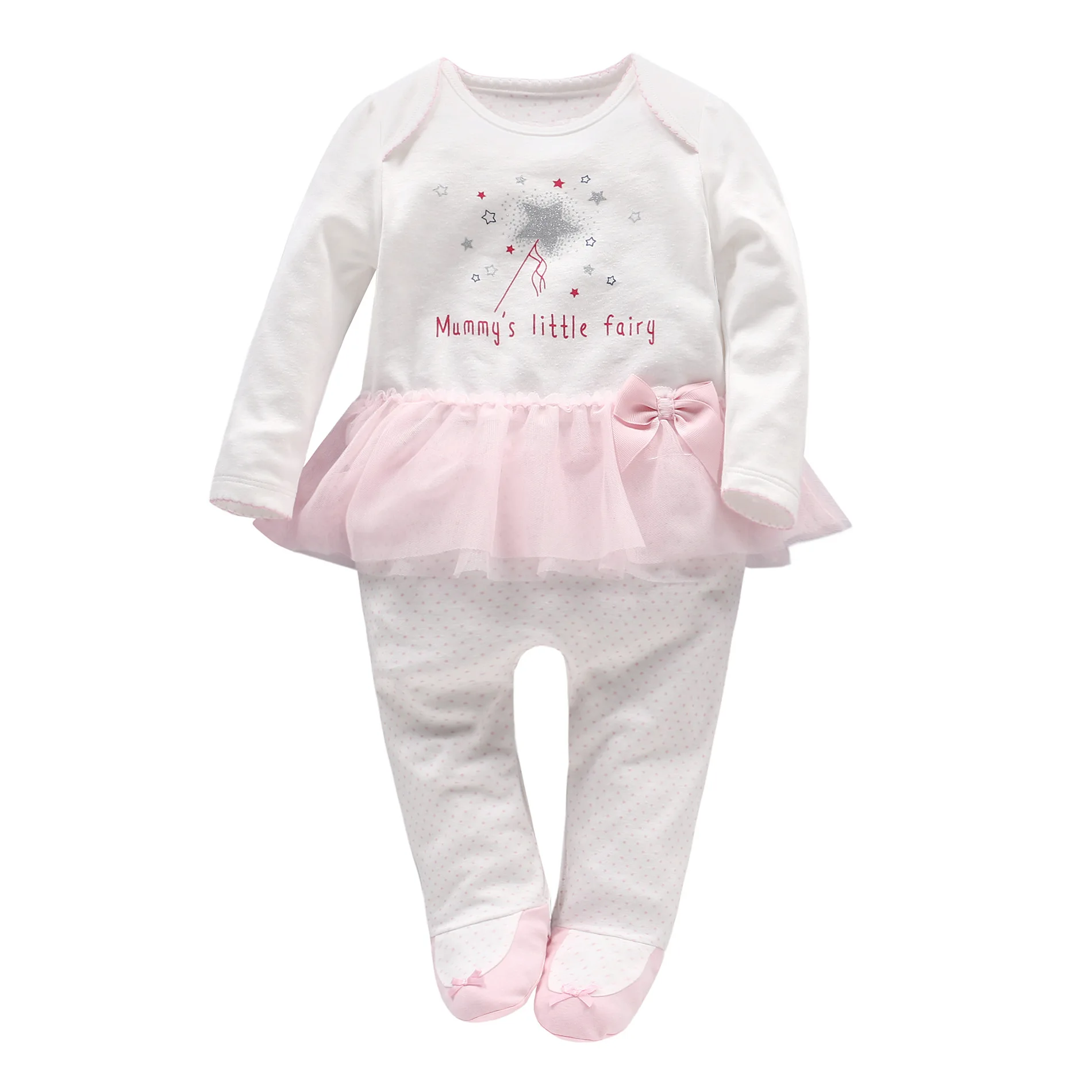 2017 Spring one piece Baby Clothes Baby Girl Bow knot Pink Rompers Tutus Newborn Baby Cotton