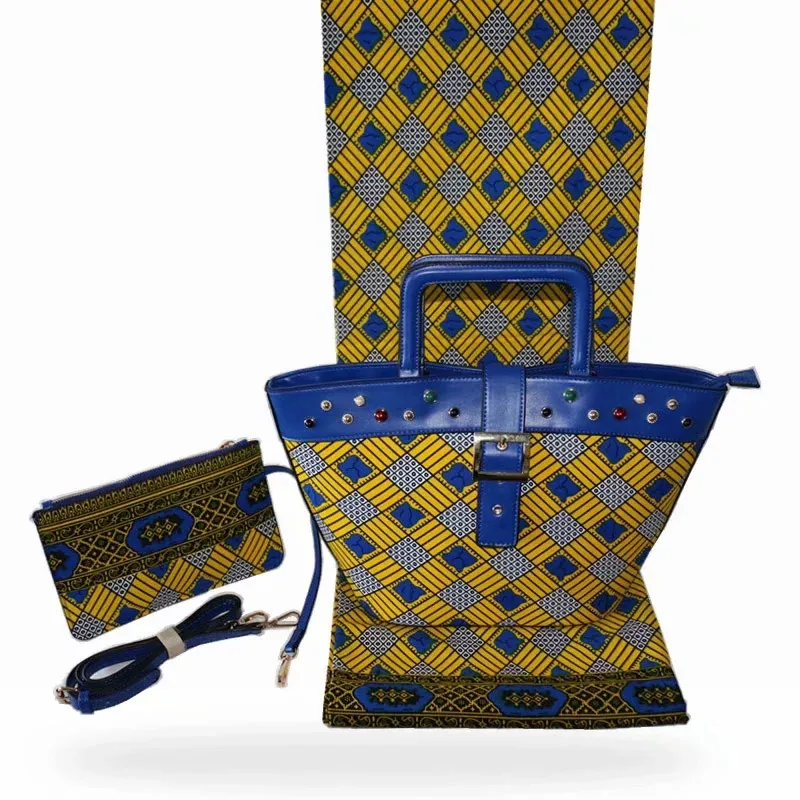 

Wax print fabric African fabric Ankara wax print bags for party 100%Cotton African wax 6 yards with handbag sets HF052903