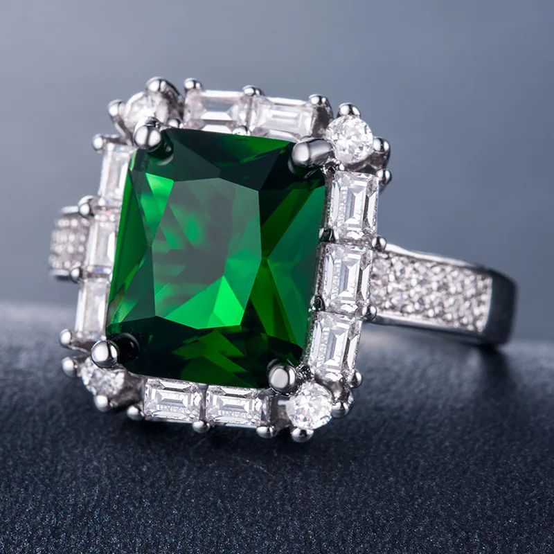 

Emerald ring diamond rings Rose golden jade crystal Vintage ladies zircon ring plated 925 silver Indian jewelry B1146 B1218