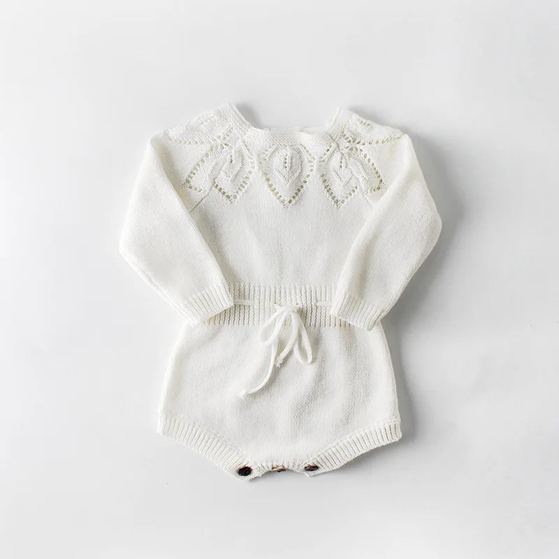 Мягкая дышащая одежда для малышей; Весенний Хлопковый вязаный комбинезон с длинными рукавами; комбинезон для девочек; пижамы для малышей 0-24 месяцев - Цвет: white