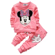 Комплект одежды для маленьких девочек, футболка с длинными рукавами с Микки и Минни Маус, топы и штаны, одежда для детей, спортивные костюмы