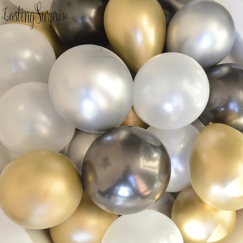 Valentine'S Day Black And Gold Party Silver Balloon Babyshower Ballons New Year'S Decor Gender Reveal Helium Balloon 30pcs (3)