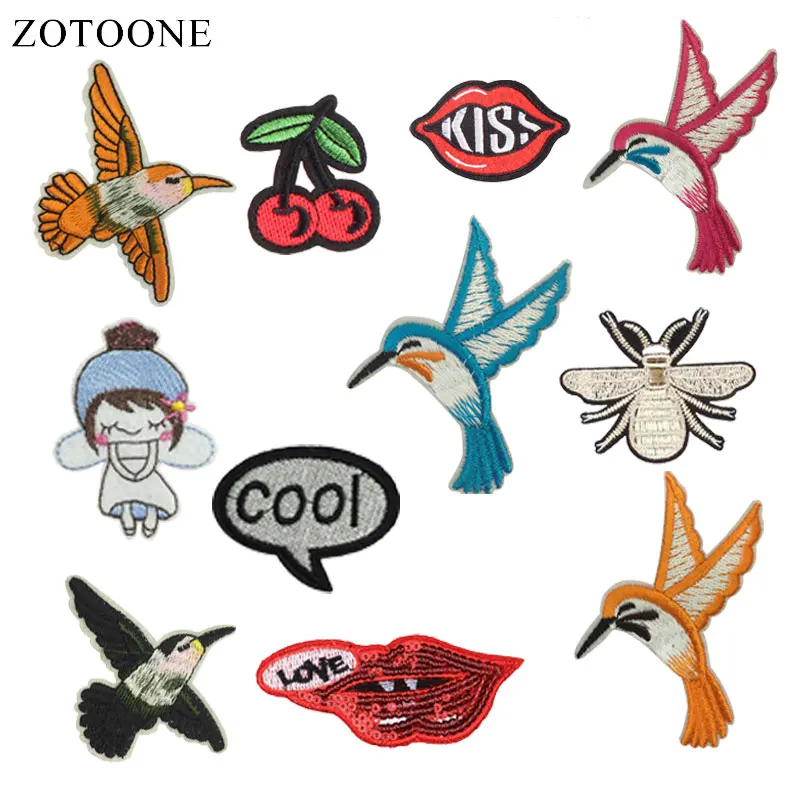

ZOTOONE Flying Birds Patches Lips Stickers Diy Iron on Clothes Heat Transfer Applique Embroidered Applications Cloth Fabric G