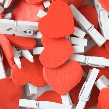 

100pcs/lot Mini Red Heart Love Wooden Clothes Photo Paper Peg pin Clothespin Postcard Clips Home Crafts Stationery Papelaria