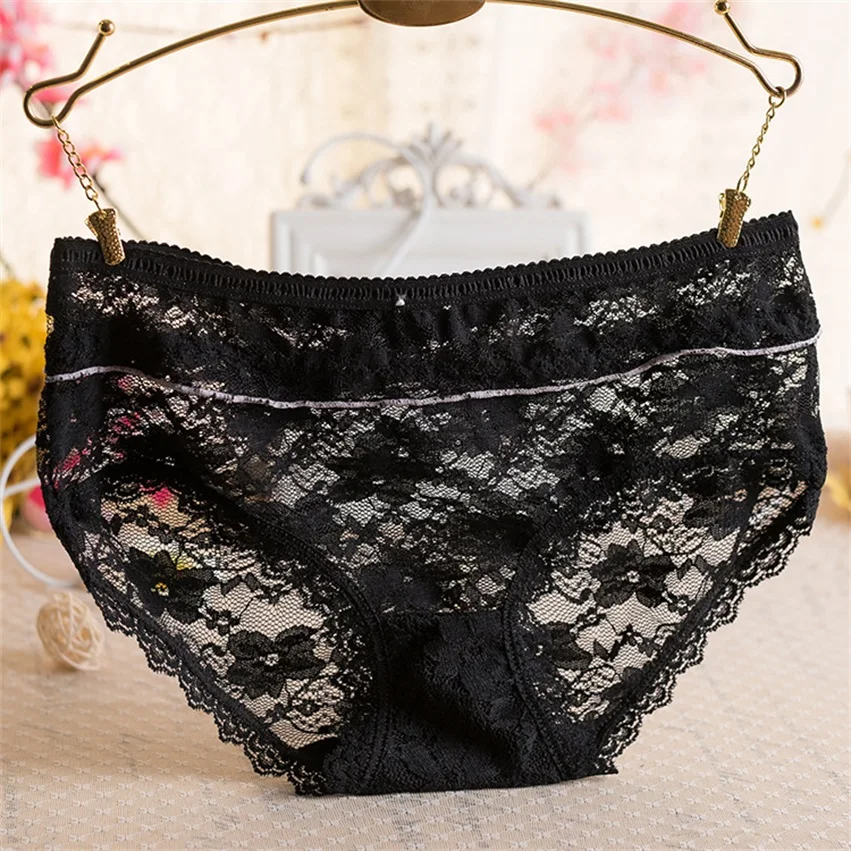 Sexy Lady Underwear Printing Panties Lace Net Yarn Transparent Knickers