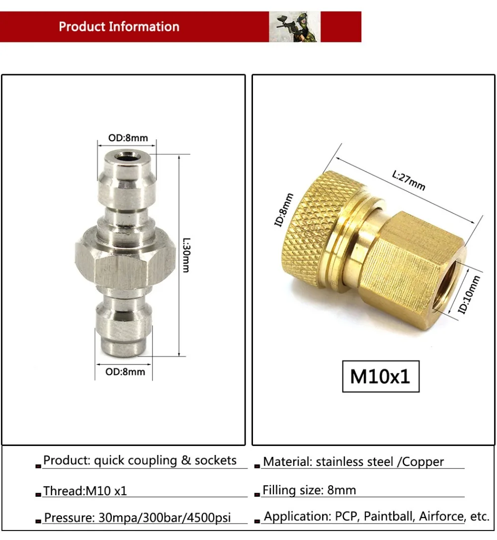 PCP ВВС Пейнтбол пневматический M10x1 утолщенной медь Quick Disconnect и мм 8 мм двойной конец штекер муфта розетки 2 шт./компл./