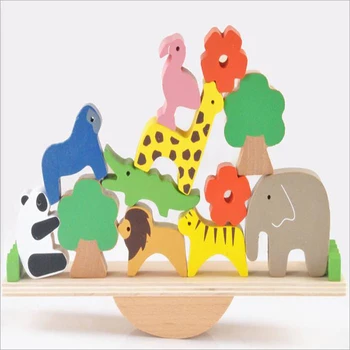 

DOLLRYGA Baby Toy Cute Forest Animal Seesaw Building Blocks Wooden Balance Toys For Children Creative Assembling Educational Toy