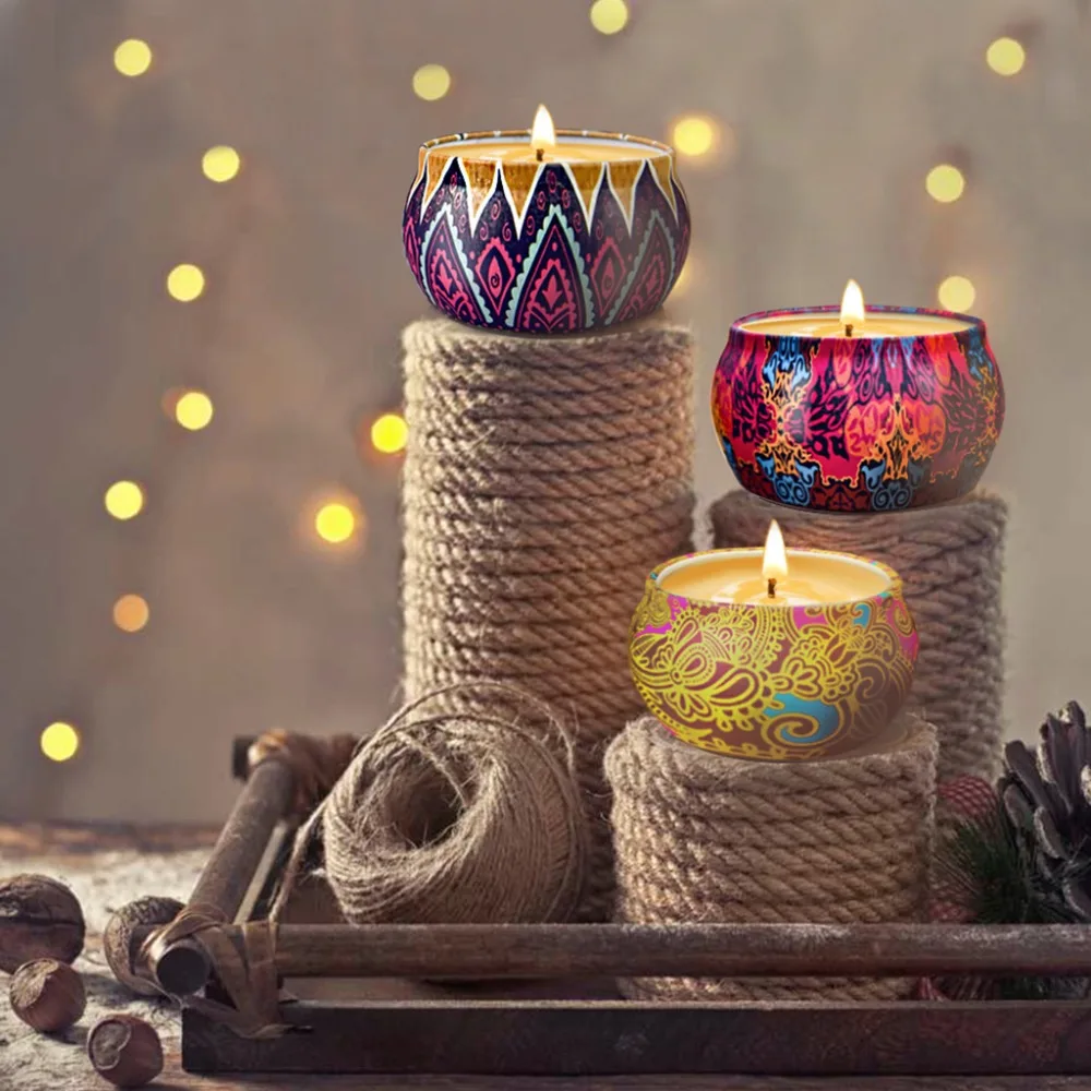 Tin Can Smokeless Aromatherapy Candle Handmade Scented Natural Soy Wax Candles Home Decor For Stress Relief Wedding Gif 4pcs/set