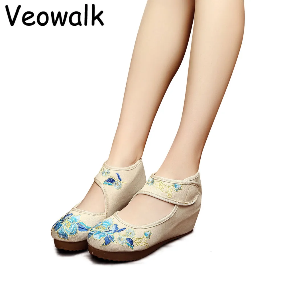 

Women 5cm Medium Heel Old Peking Cloth Shoes Ladies Wedges Flower Embroidered Female Pumps Platform Zapatos Mujer Oxford Sole