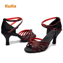 Высокий каблук танго Обувь для латинских бальных танцев для женщин черный красный атлас Женская Сальса профессиональная танцевальная обувь Каблук 5 см/7 см