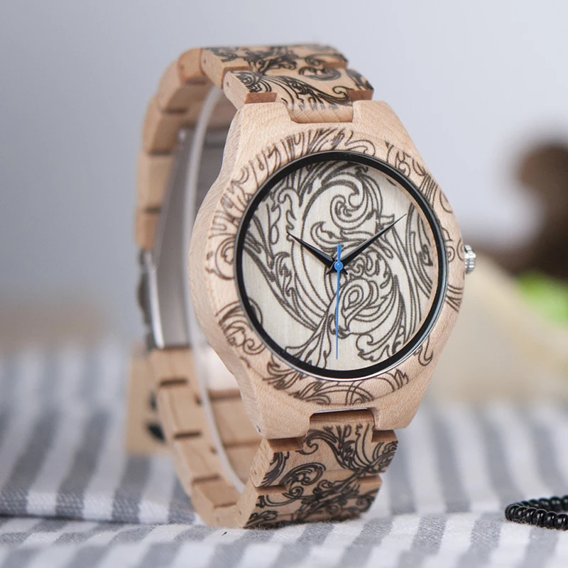 BOBO BIRD L-O07 Tracery Watches Men with Blue Second Hand Wooden Strap Curren Male Quartz Watch Drop Shipping