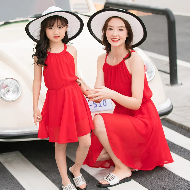 

sleeveless chiffon dress mother daughter mommy and me clothes family look mom and girls matching dresses clothing family outfits