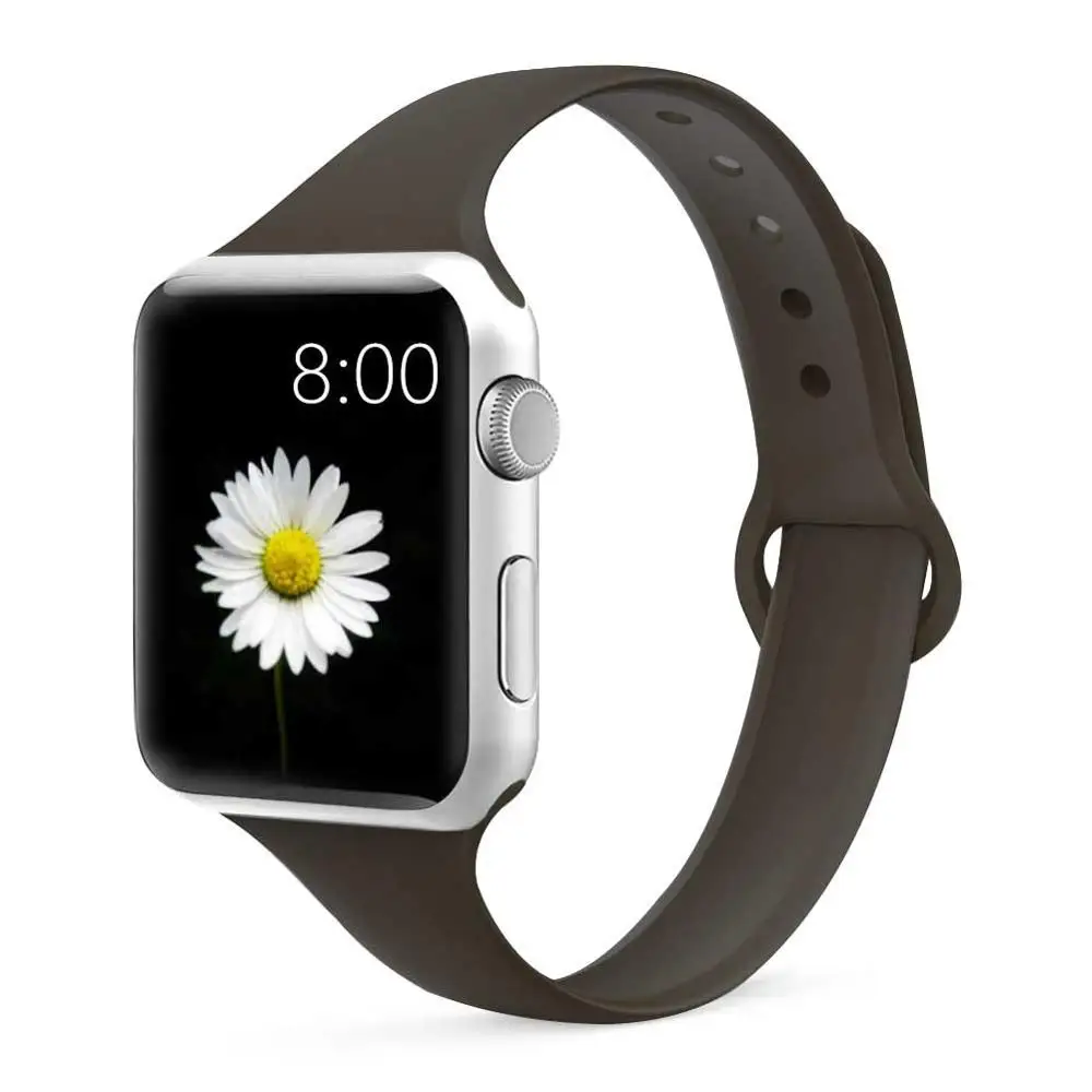 cocoa 28 Тонкий ремешок для Apple watch 5, ремешок для Apple watch 5, 4, 3, 2, 1, iwatch 44 мм, 40 мм, iWatch 38 мм, 42 мм, спортивный силиконовый браслет, ремешок для часов - Band Color: cocoa 28