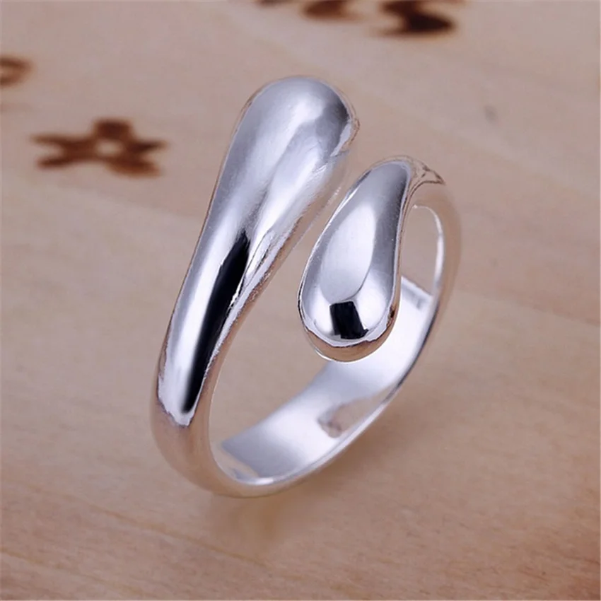 

silver Plated rings fashion jewelry teardrop-shaped wemen lady wedding opening ring Wedding women men gift R012