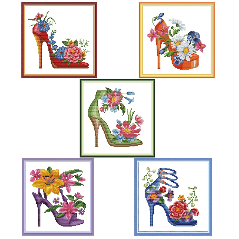 

NKF Fashion High Heels Handmade Craft Needlework Cross Stitch Set Embroidery Kit Printed Design Cross Stitching Home Decor