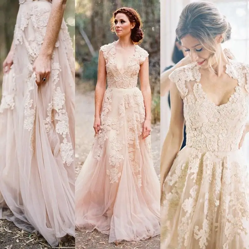 Discount Fashion Nude Lining Lace Wedding Dresses With 