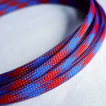 

Red & Blue - High quality 6mm Braided PET Expandable Sleeving High Density Sheathing Plaited Cable Sleeves